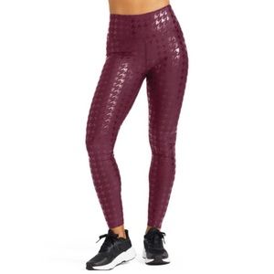 Show Up Foil Houndstooth Leggings Peloton Wine Metallic